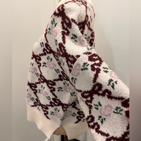 NWT Sincerely Jules Sweater, Cream and Burgundy floral pattern - Picture 3 of 4